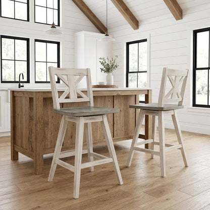 Wood Swivel Counter Stools with Back, Gray and Black, Set of 2
