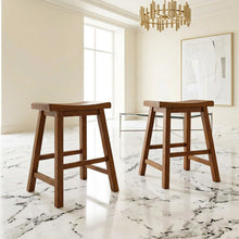 Saddleback Solid Wood Counter Stool with Saddle Seat, Oak, Set of 2