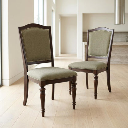 Marston Asian Hardwood High-Back Wood Dining Side Chairs, Dark Cherry, Set of 2