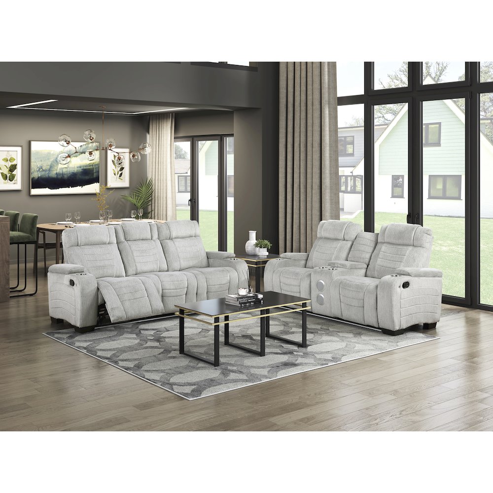 Ronan Microfiber 2pc Set: Sofa, Love in Light Gray