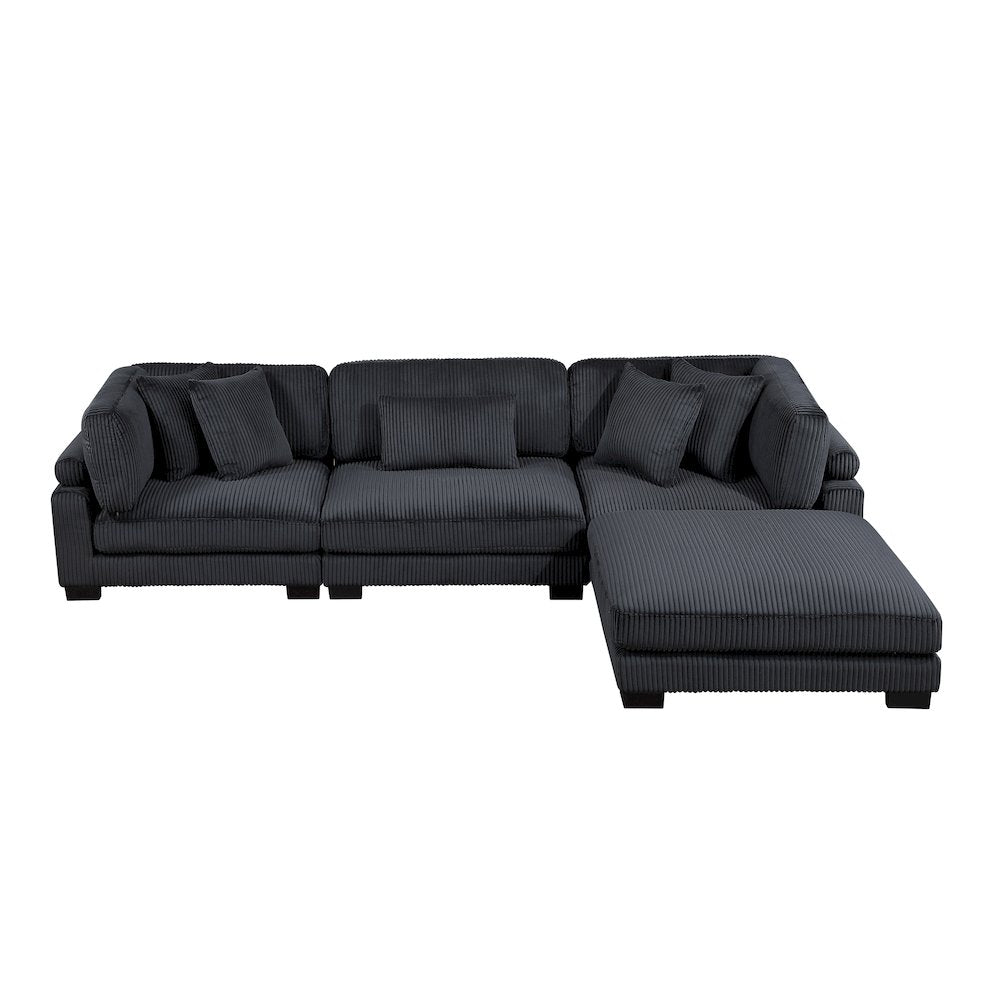 Traverse Corduroy 4-Piece Modular Sectional with Ottoman in Black