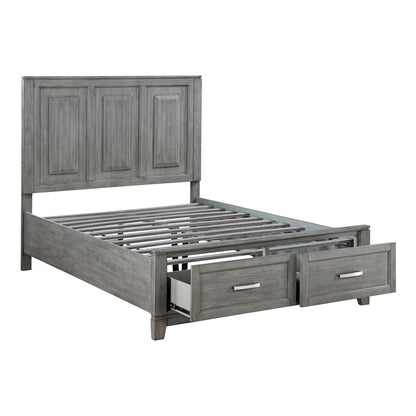 Garretson Acacia Full Platform Bed with Footboard Storage in Gray