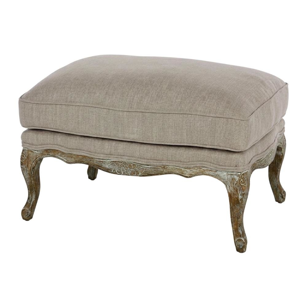 Linen Fabric Ottoman, Textured Neutral Minimalist Seating