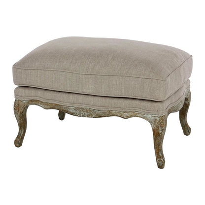 Linen Fabric Ottoman, Textured Neutral Minimalist Seating