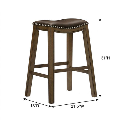 Ordway Solid Wood Backless Bar Stool with Saddle Seat for Kitchen Island, Brown