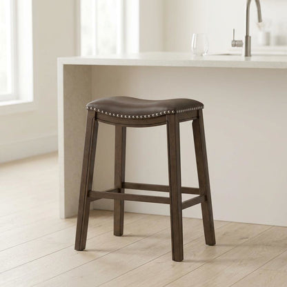 Ordway Solid Wood Backless Bar Stool with Saddle Seat for Kitchen Island, Brown