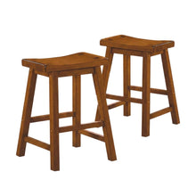 Saddleback Solid Wood Counter Stool with Saddle Seat, Oak, Set of 2