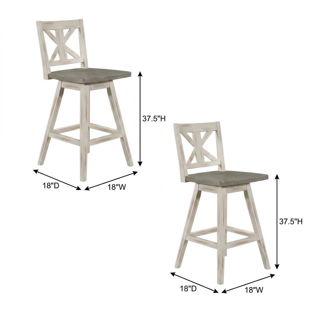Wood Swivel Counter Stools with Back, Gray and Black, Set of 2