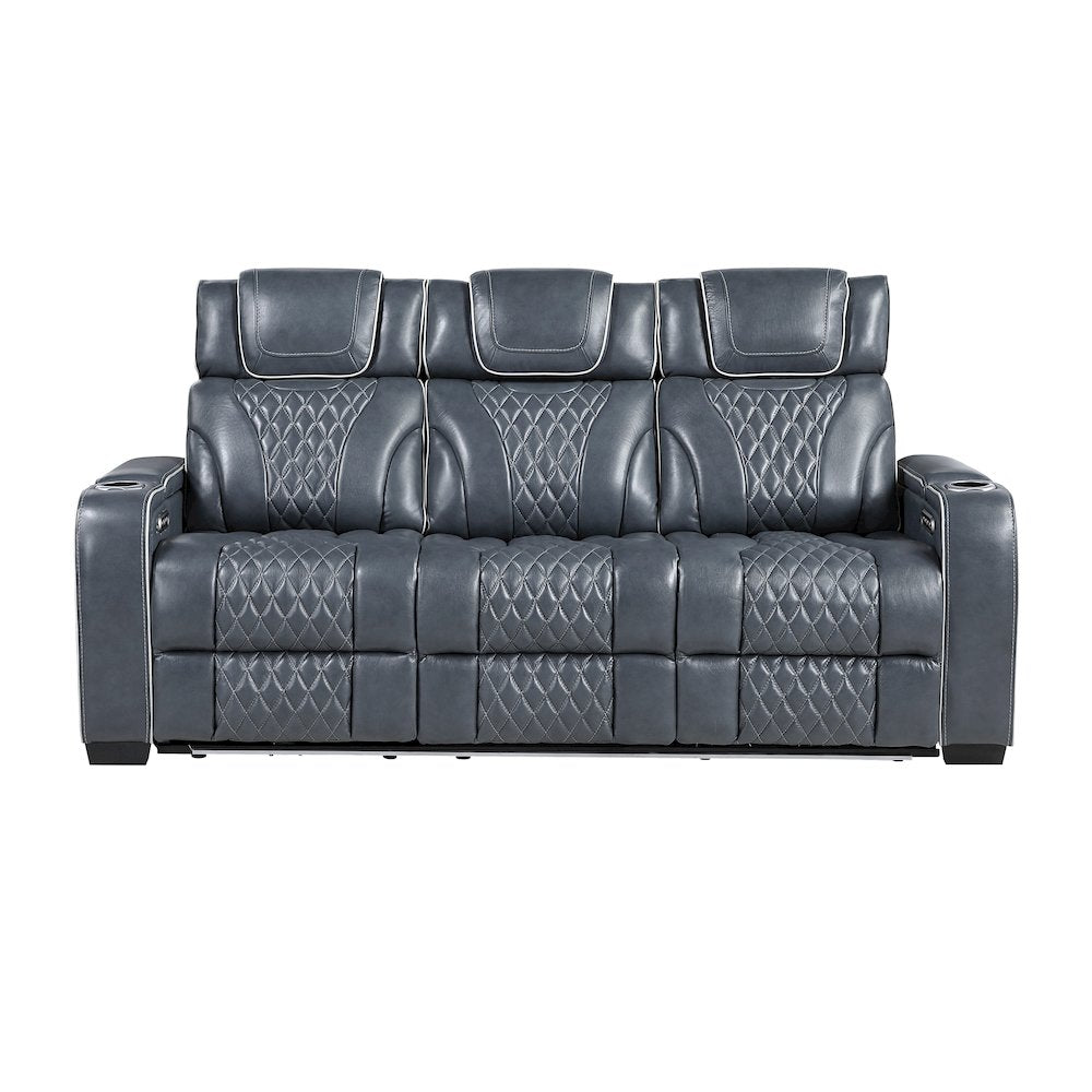Apex Leather 3pc Set: Sofa, Love, Chair in Blue
