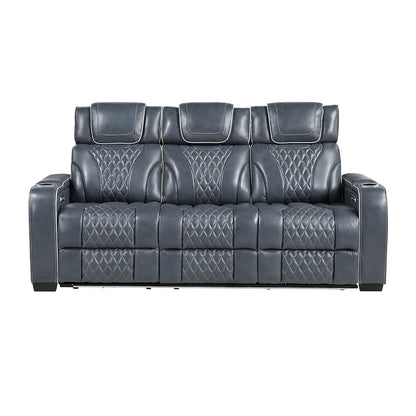 Apex Leather 3pc Set: Sofa, Love, Chair in Blue