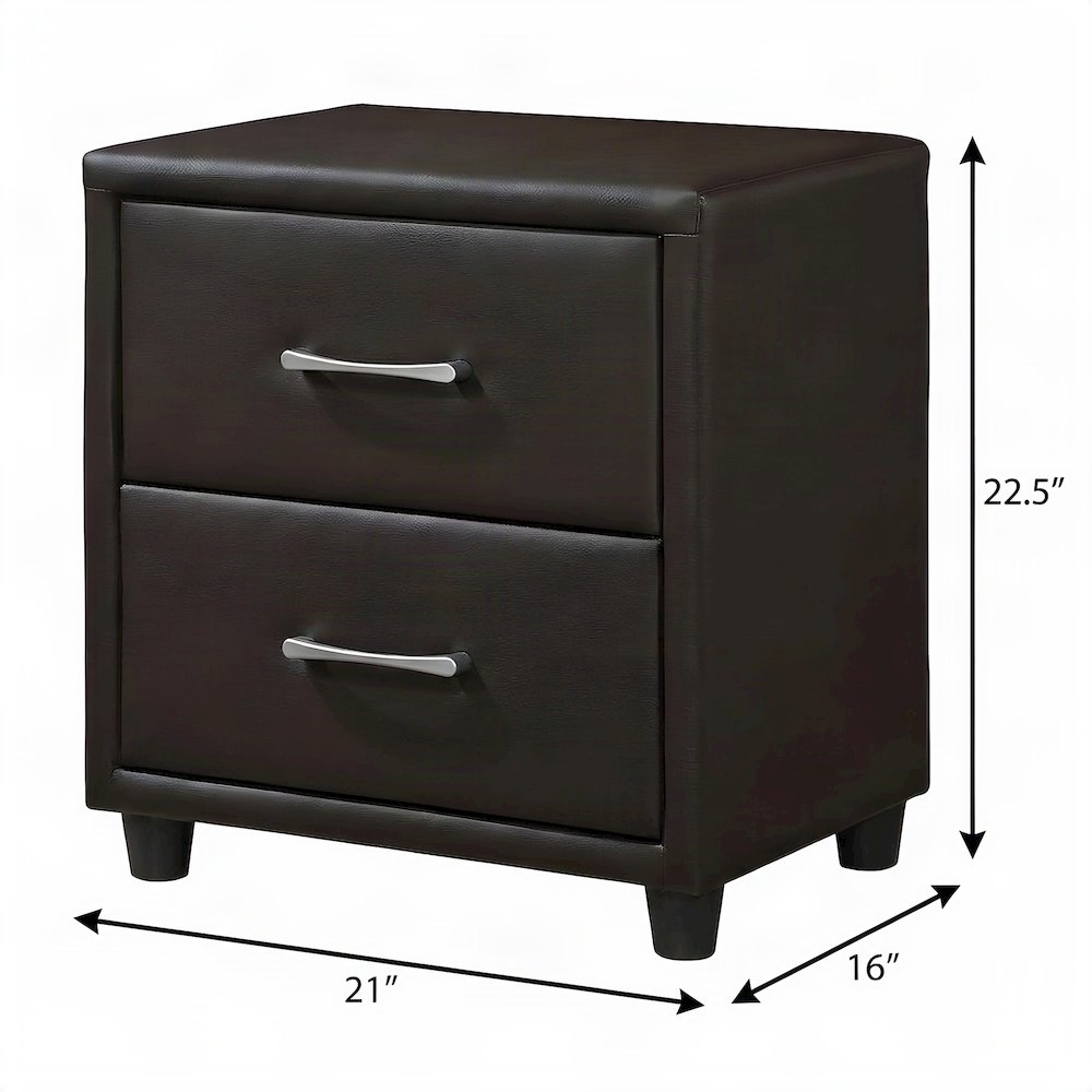Faux Leather Upholstered Nightstand with Open Shelf, Bedside Table, Dark Brown