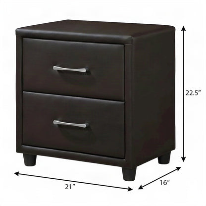 Faux Leather Upholstered Nightstand with Open Shelf, Bedside Table, Dark Brown