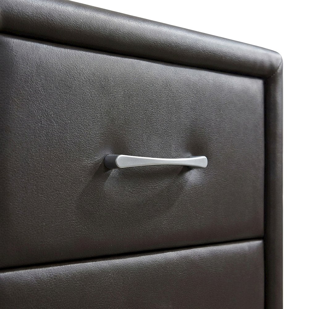 Faux Leather Upholstered Nightstand with Open Shelf, Bedside Table, Dark Brown