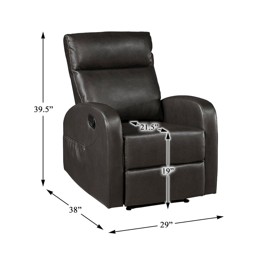 Allen Faux Leather Reclining Chair in Espresso