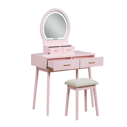 Camilla Acacia Vanity Dresser with Mirror and Stool in Pink