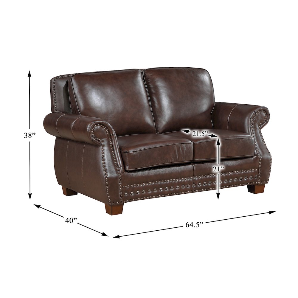 Remington Leather 2pc Set: Sofa, Love in Brown