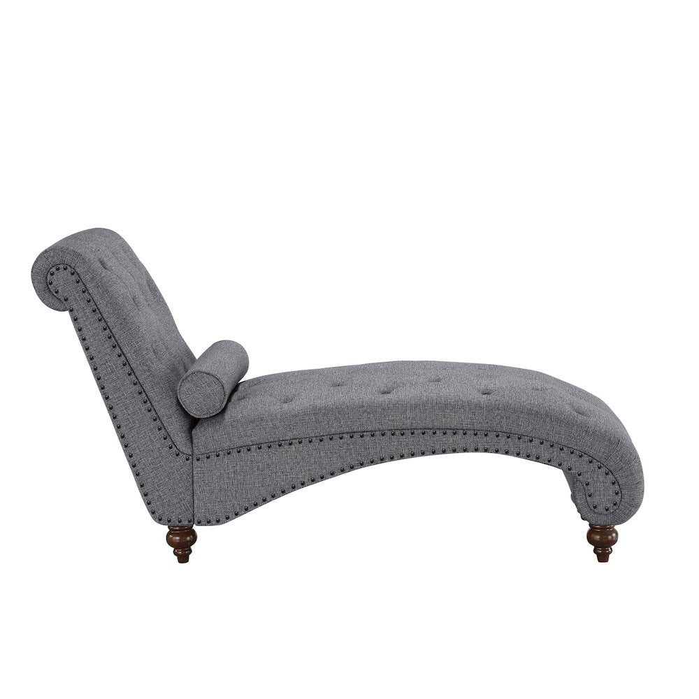 Lexicon Bonne Textured Fabric Chaise with 1 Bolster Pillow in Dark Gray