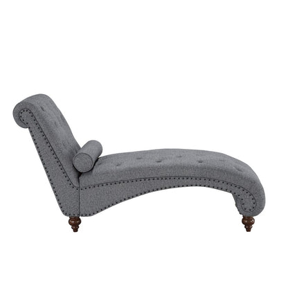 Lexicon Bonne Textured Fabric Chaise with 1 Bolster Pillow in Dark Gray