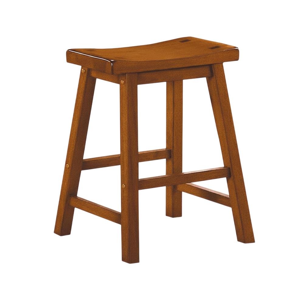 Saddleback Solid Wood Counter Stool with Saddle Seat, Oak, Set of 2