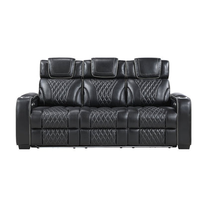 Apex Leather Power Double Reclining Sofa with LED Lighting in Black
