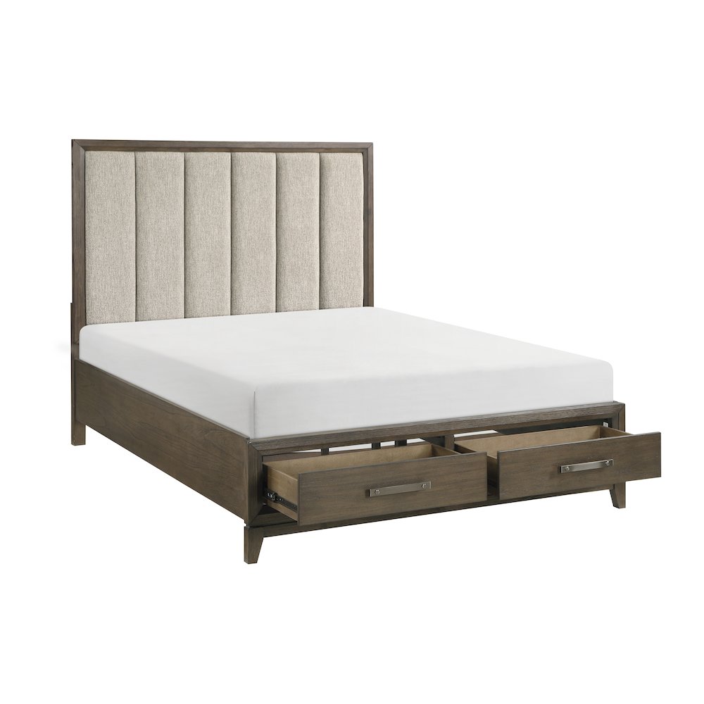 Aris Asian Hardwood QN Platform Bed w Footboard Storage in Dark Walnut