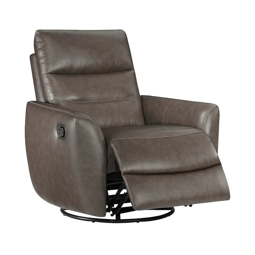 Cassian Leather Swivel Glider Reclining Chair in Dark Brown