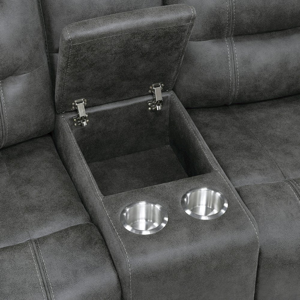 Oberon Microfiber 2pc Set: Sofa, Loveseat in Dark Gray