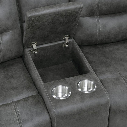 Oberon Microfiber 2pc Set: Sofa, Loveseat in Dark Gray