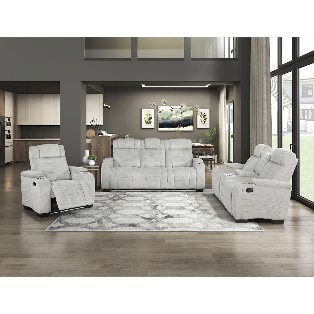 Ronan Microfiber 3pc Set: Sofa, Love, Chair in Light Gray