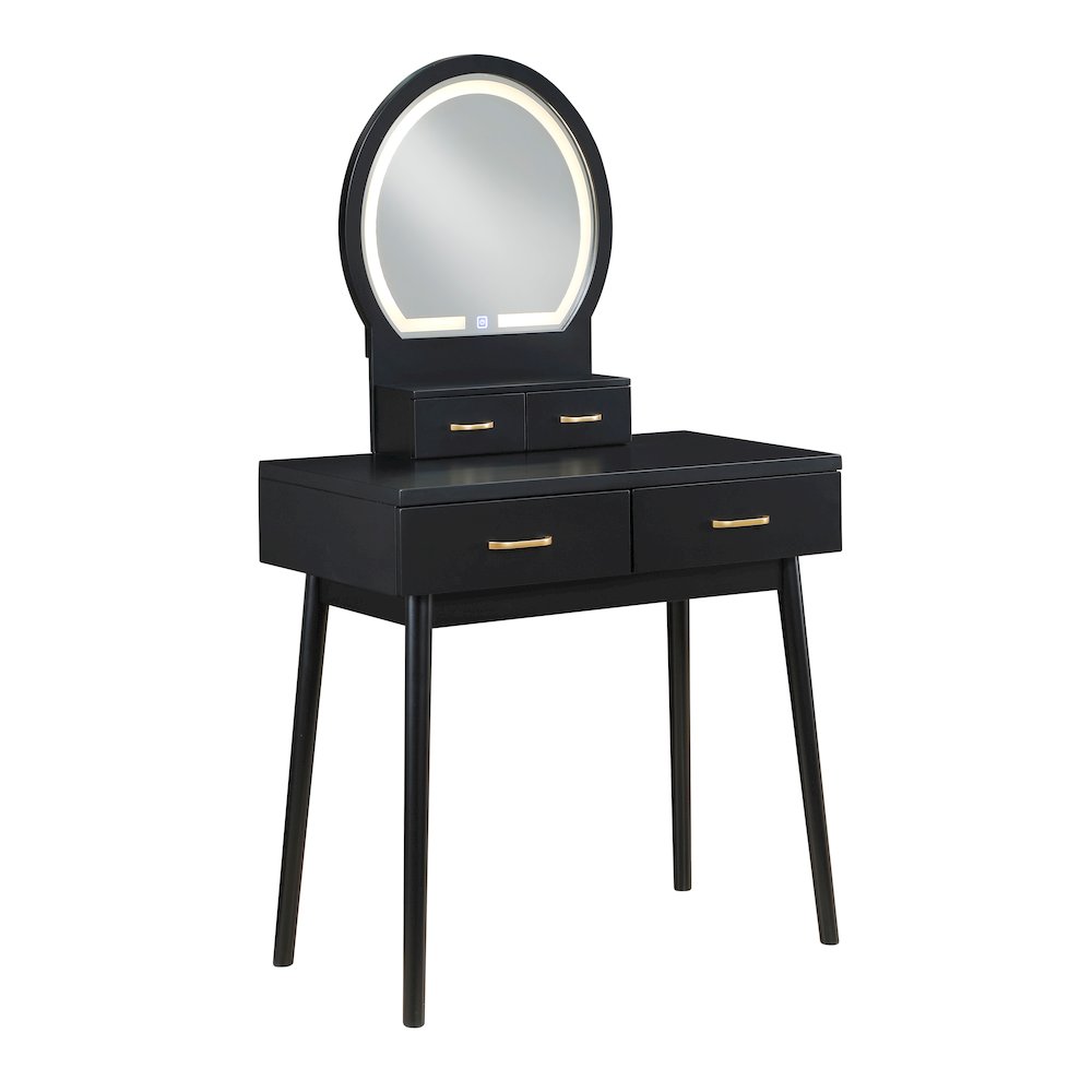 Camilla Acacia Vanity Dresser with Mirror and Stool in Black