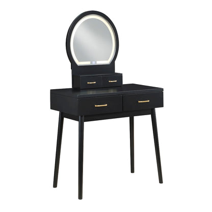 Camilla Acacia Vanity Dresser with Mirror and Stool in Black
