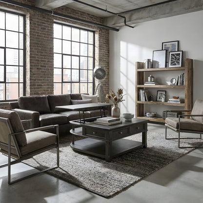 Muriel Pine Lift Top Coffee and Cocktail Table for Living Room, Charcoal