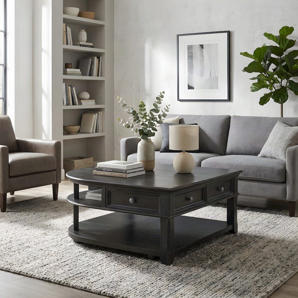 Muriel Pine Lift Top Coffee and Cocktail Table for Living Room, Charcoal