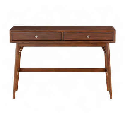 Rubberwood Console Sofa Table with Two Functional Drawers for Entryway, Brown