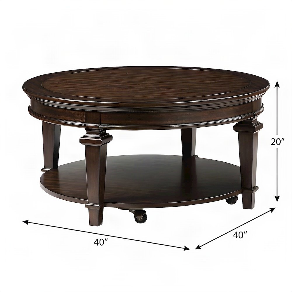 Poplar Wood Round Cocktail Table, Circle Coffee Table for Living Room, Espresso