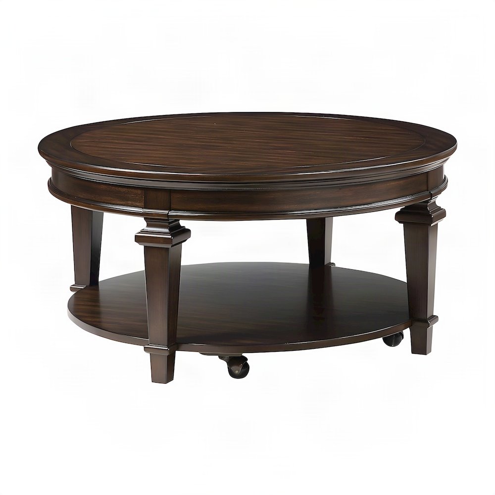 Poplar Wood Round Cocktail Table, Circle Coffee Table for Living Room, Espresso