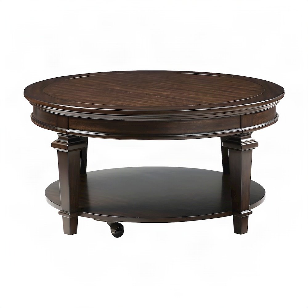 Poplar Wood Round Cocktail Table, Circle Coffee Table for Living Room, Espresso