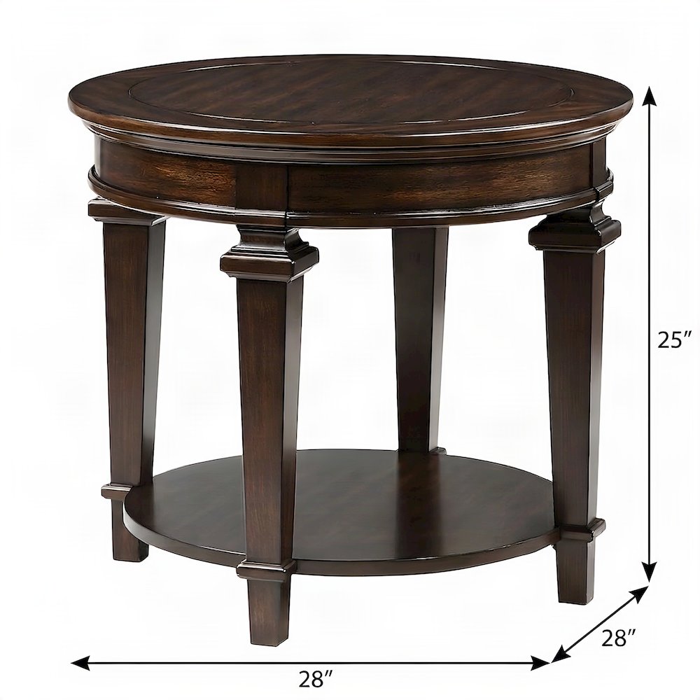 Tobias Poplar Wood Round End Table with Pedestal Base, Espresso