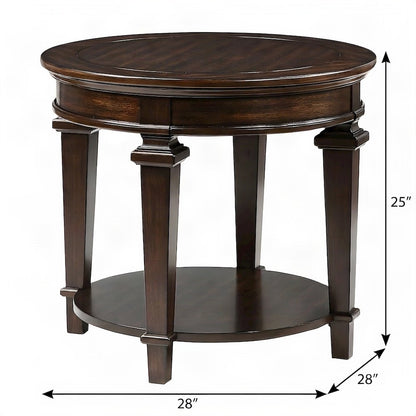 Tobias Poplar Wood Round End Table with Pedestal Base, Espresso
