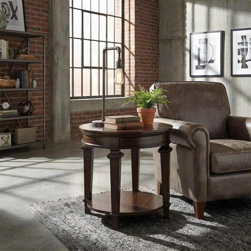 Tobias Poplar Wood Round End Table with Pedestal Base, Espresso