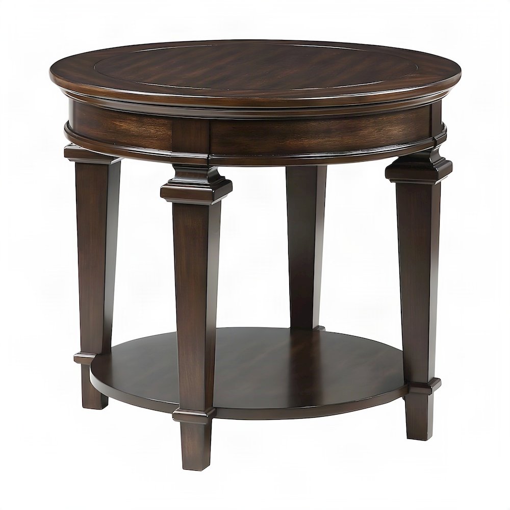 Tobias Poplar Wood Round End Table with Pedestal Base, Espresso