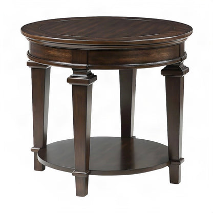 Tobias Poplar Wood Round End Table with Pedestal Base, Espresso