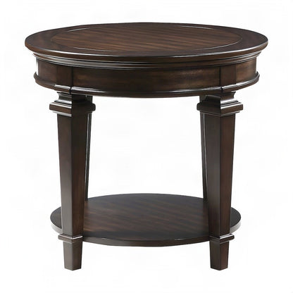 Tobias Poplar Wood Round End Table with Pedestal Base, Espresso