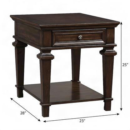 Poplar Wood End Table, Small Side Table for Living Room or Bedroom, Espresso
