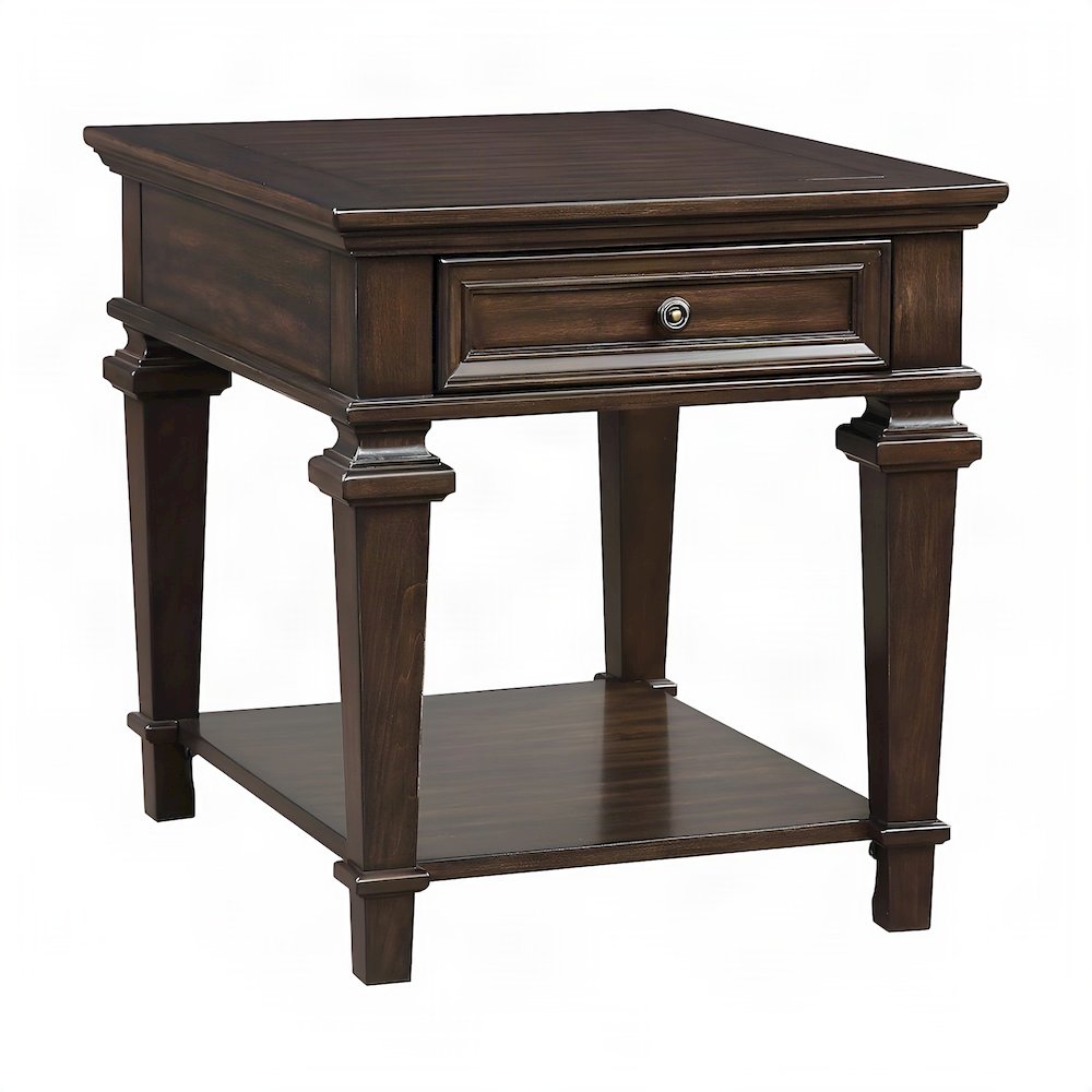Poplar Wood End Table, Small Side Table for Living Room or Bedroom, Espresso