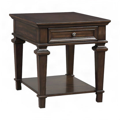 Poplar Wood End Table, Small Side Table for Living Room or Bedroom, Espresso