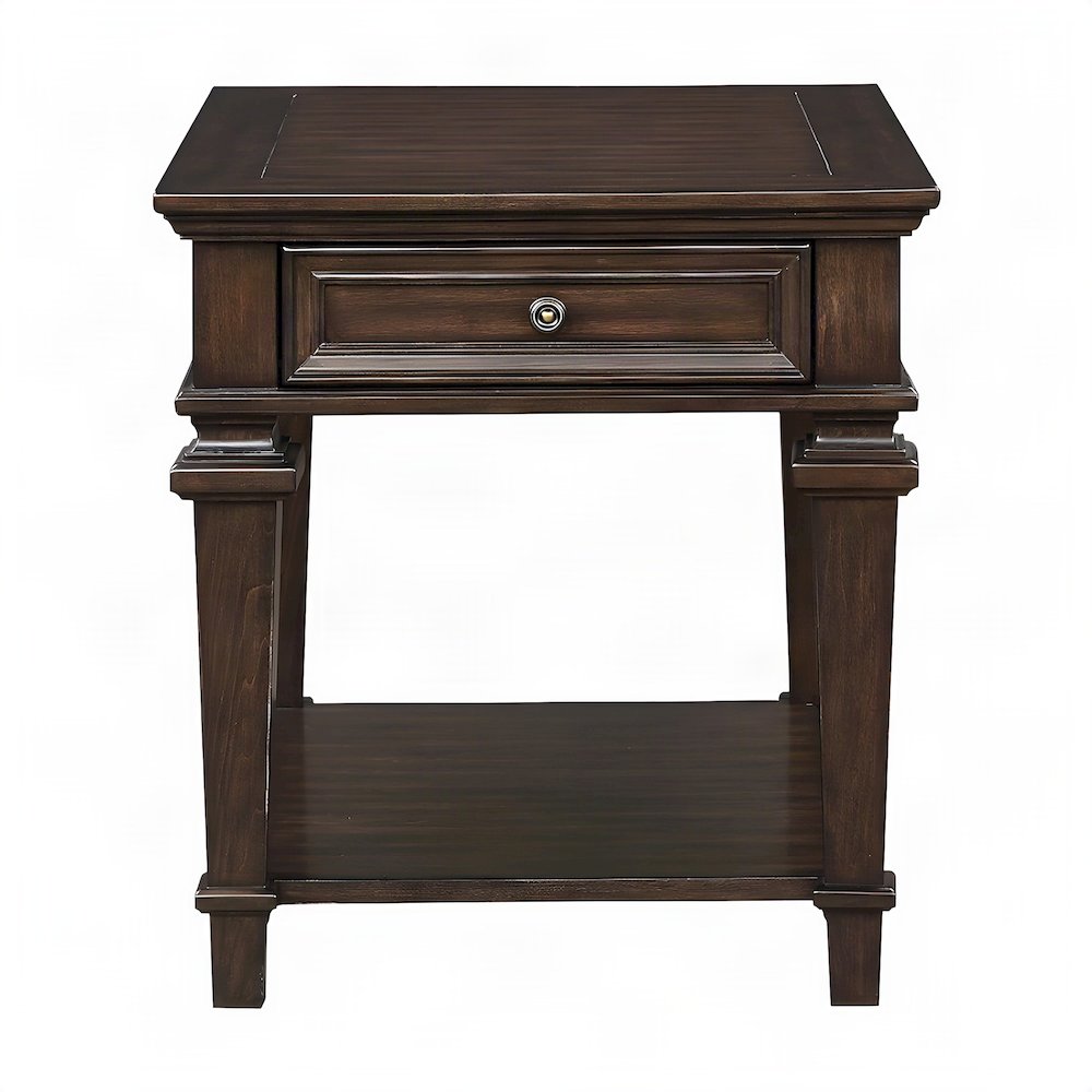 Poplar Wood End Table, Small Side Table for Living Room or Bedroom, Espresso