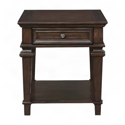 Poplar Wood End Table, Small Side Table for Living Room or Bedroom, Espresso