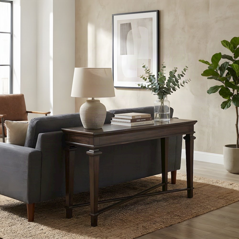 Poplar Sofa Table with Open Shelf, Narrow Console for Entryway, Espresso