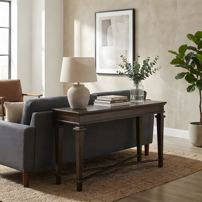 Poplar Sofa Table with Open Shelf, Narrow Console for Entryway, Espresso